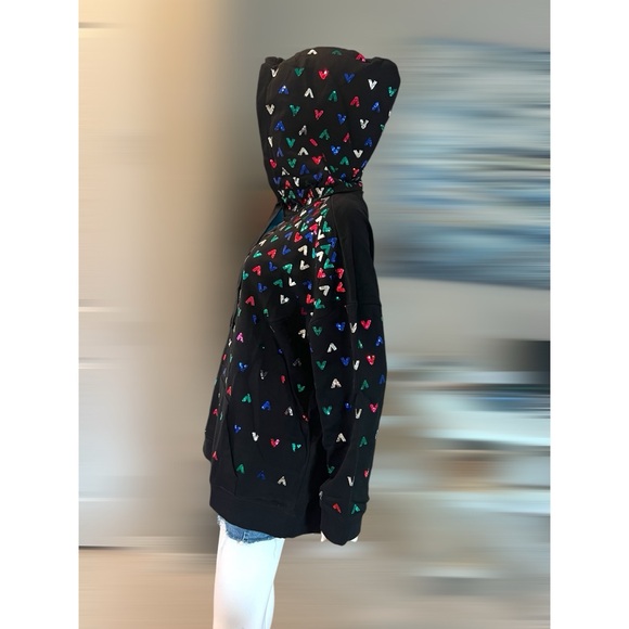 Oversized black hooded sequin pullover M L - Picture 7 of 7